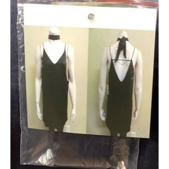 Love J Navy Blue Satin V-Neck Slip Dress Women XL With Scarf NEW NWT - Picture 2 of 7